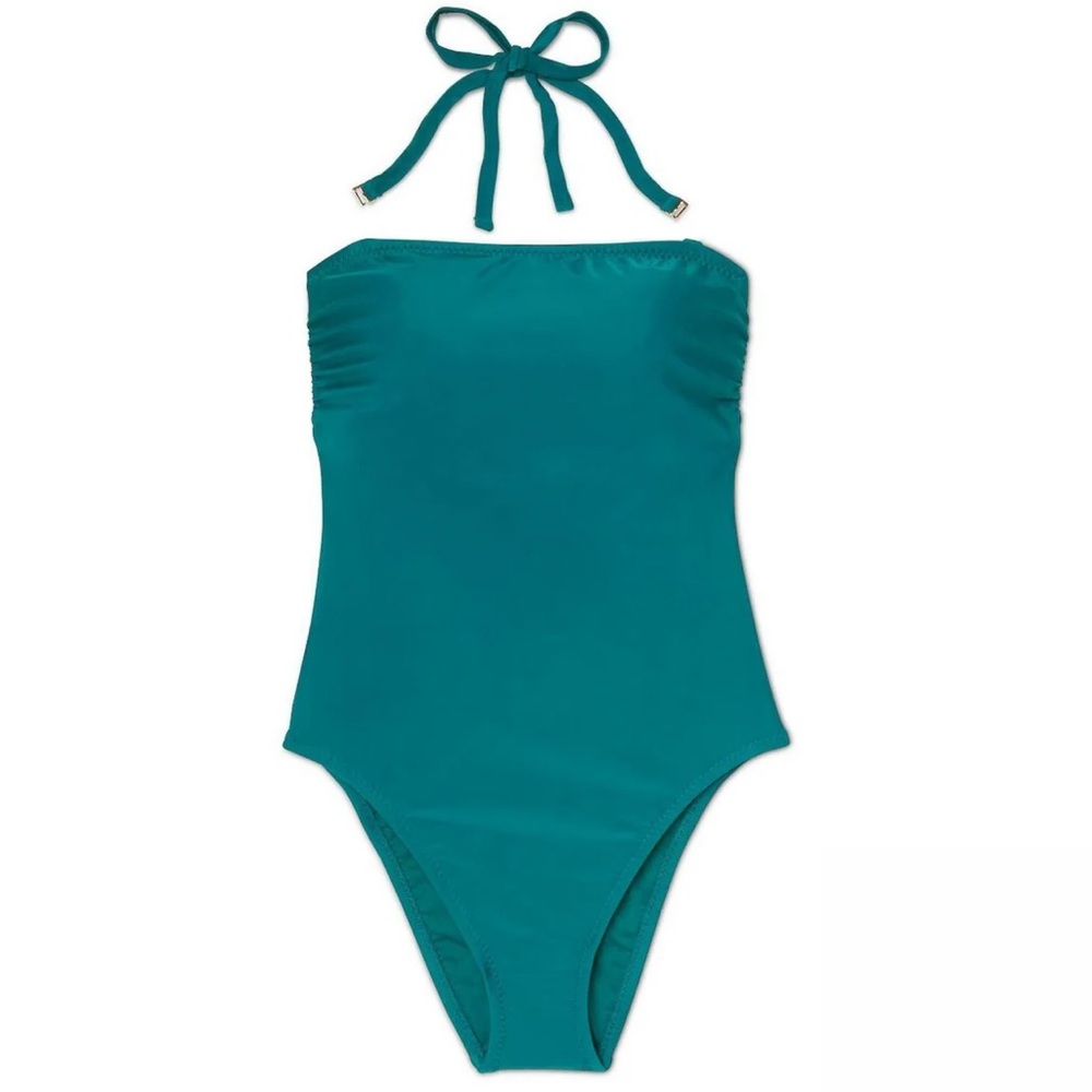 •Small• New Shade & Shore Teal Bandeau Adjustable Back Tie One Piece Swim Suit